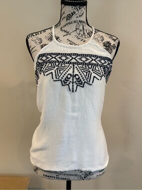 White Top with Navy Aztec Embroidery